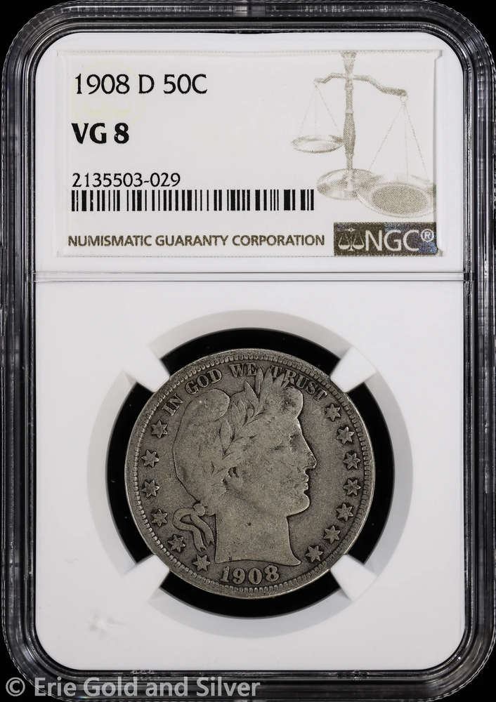 1908-D 50C Barber Half Dollar NGC VG 8