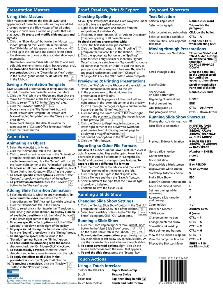PowerPoint 2021 & 365 Training Guide Quick Reference Card Cheat Sheet Help