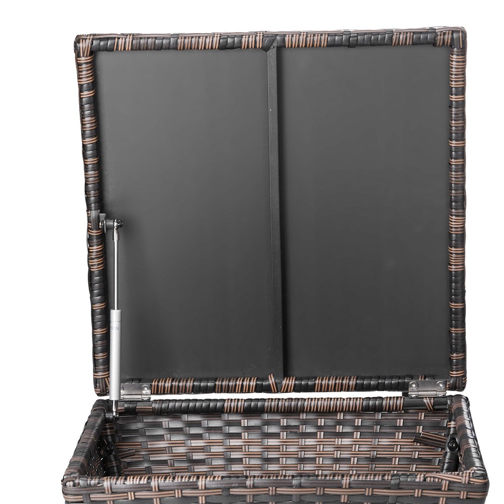 Outdoor PE Wicker Side Table with Storage, Small Patio Storage Bin Container