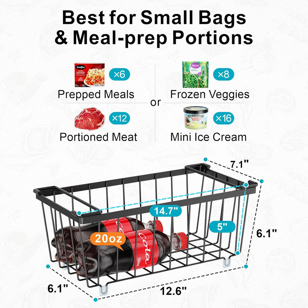 Deep Freezer Organizer Bins, 5 Pack Chest Freezer Baskets for 7 Cu.Ft, Stackable