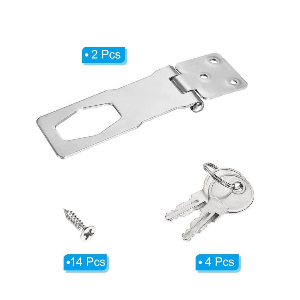 2Pcs 4Inch Keyed Hasp Locks Twist Knob Locking Keyed Different, Silver