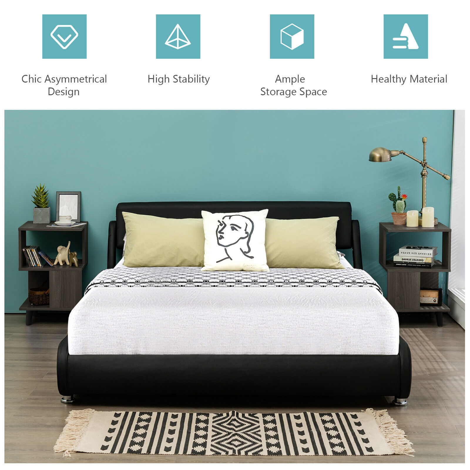 2 PCS Nightstand Set Modern Side End Table Storage Shelf Grey