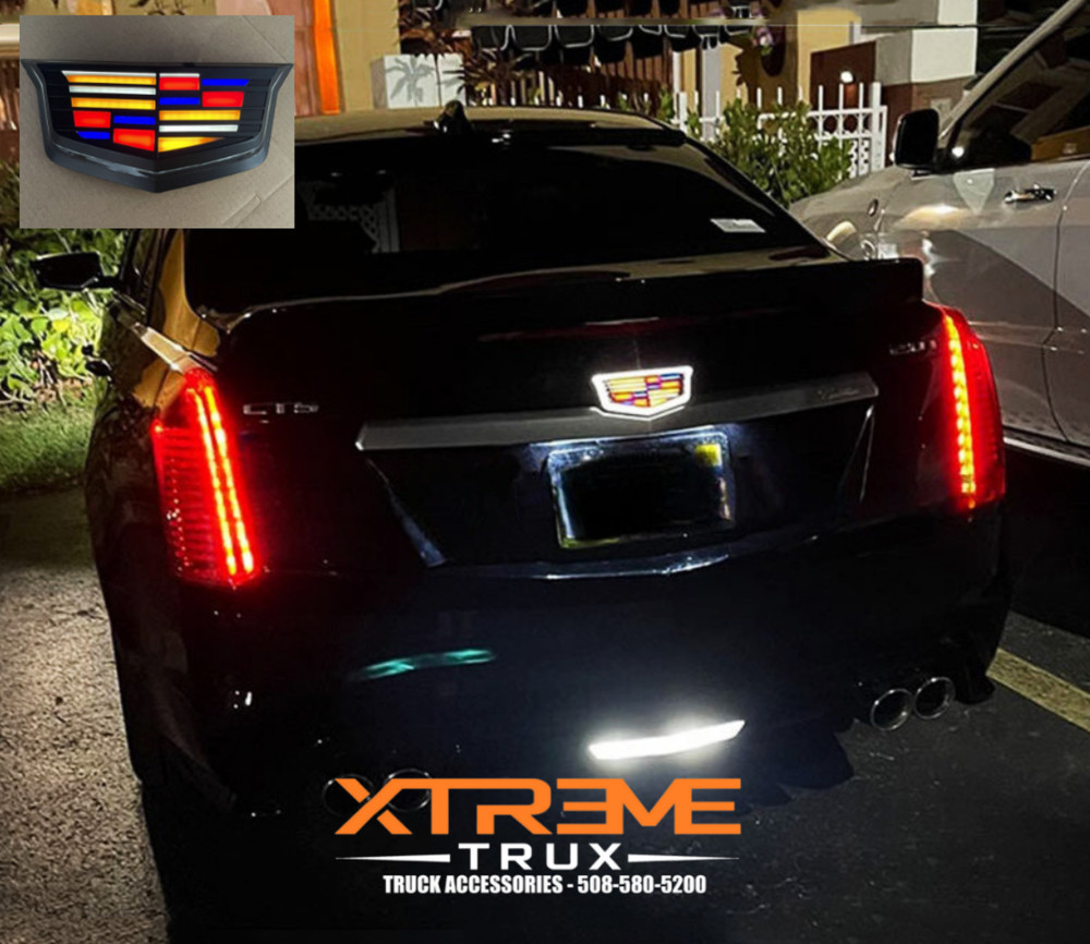 Fits 2015-2020 Cadillac Escalade Silver Dynamic Rear LED Multi Colored Emblem