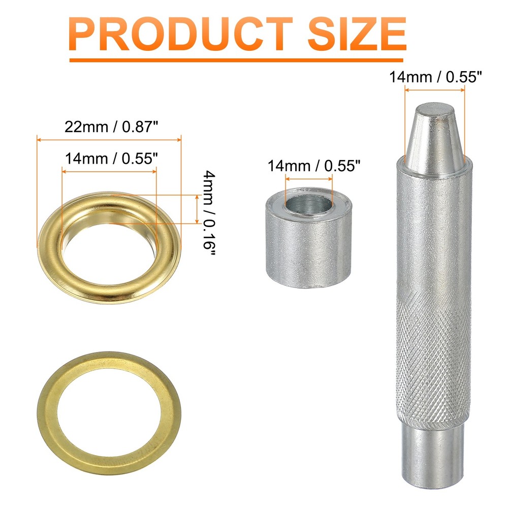 80Set Grommets Eyelets Kit 14mm Copper Eyelets with Setting Tool Gold