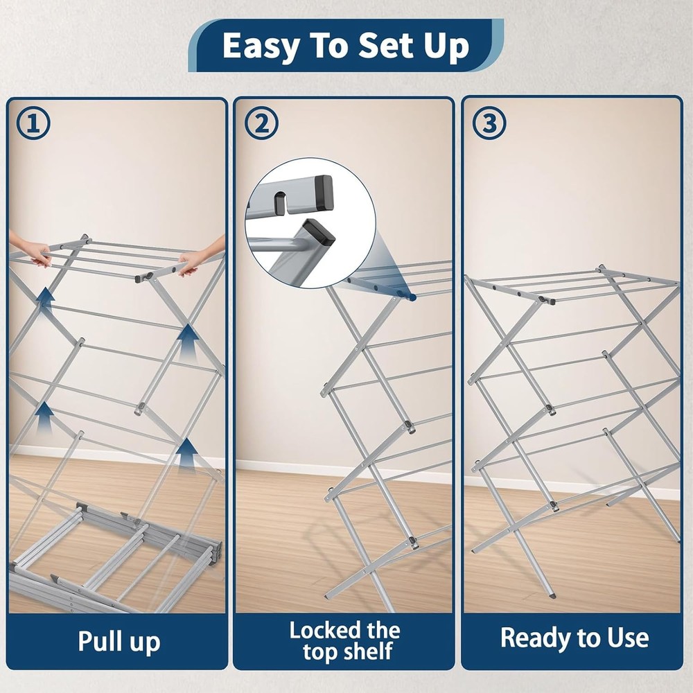 Foldable Clothes Drying Rack 3 Tier Laundry Drying Rack Collapsible Drying Rack