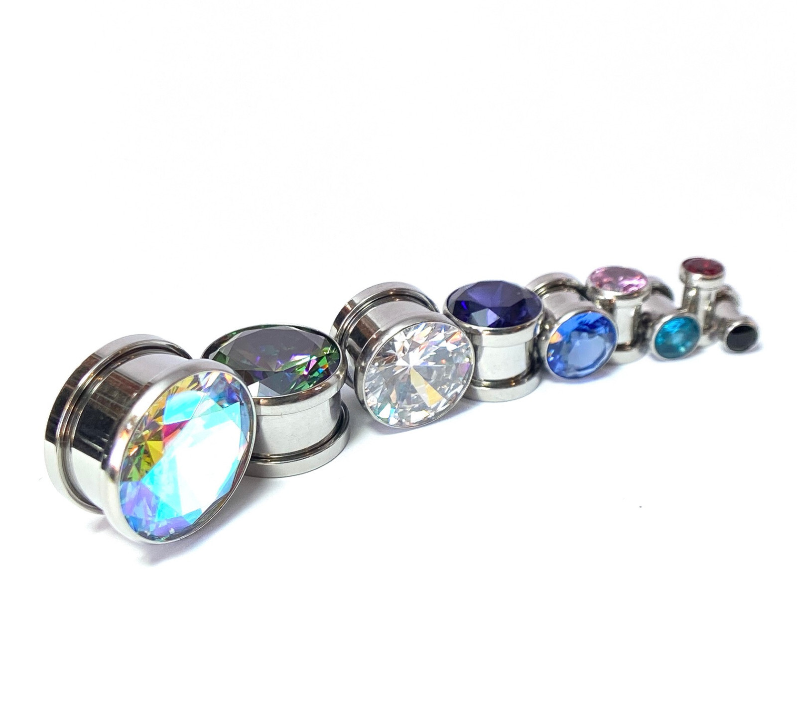 PAIR Large Gem Screw Fit Tunnels Plugs Gauges Earlets Piercing Body Jewelry