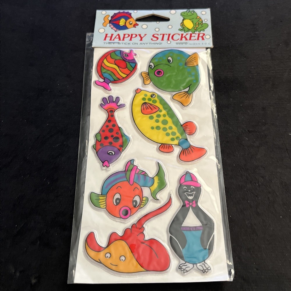 NEW Vintage 80’s Puffy Happy Sticker Sheet - FISH -