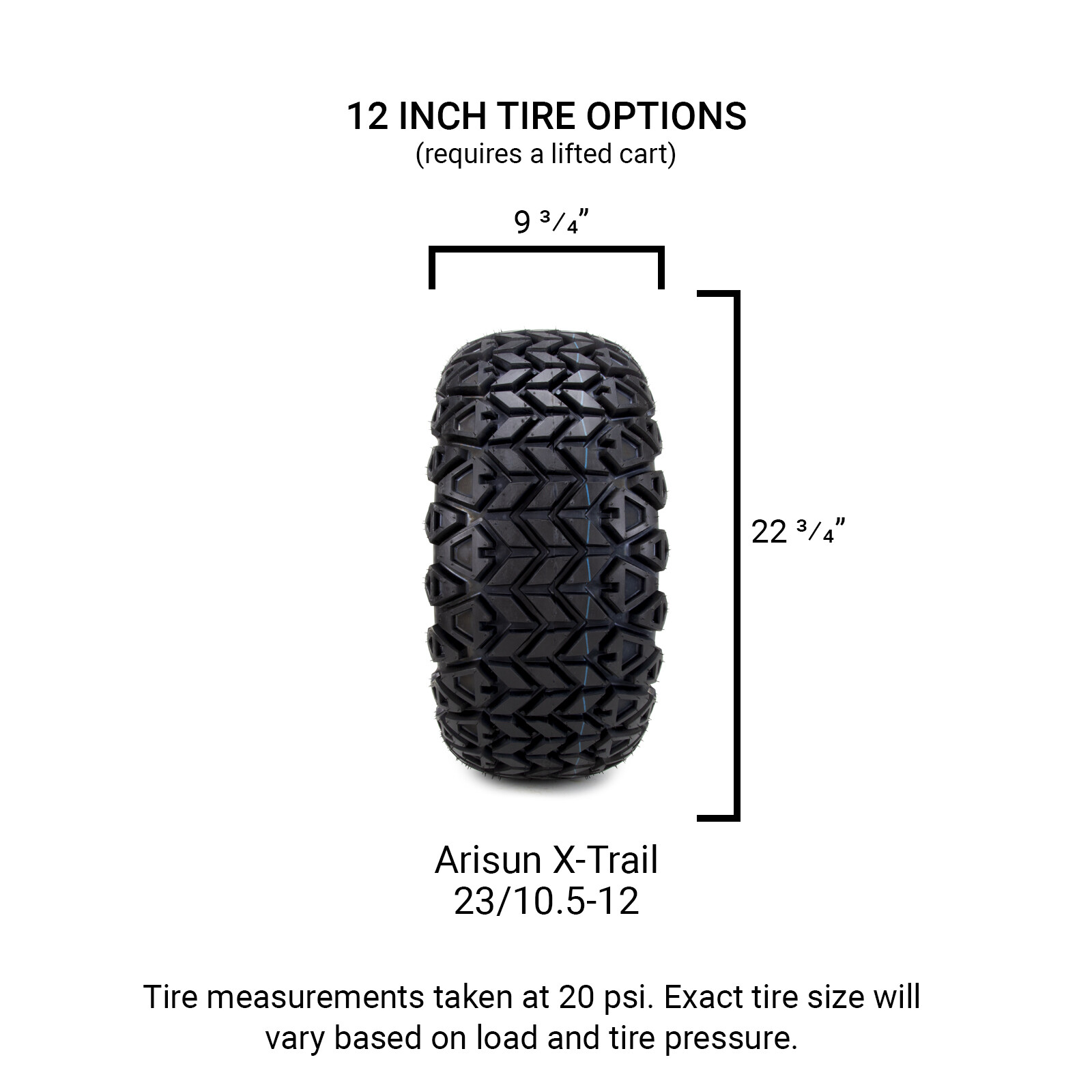 Arisun 23x10.5-12 DOT All-Terrain Tire for Golf Carts & ATV (6 Ply Rating)