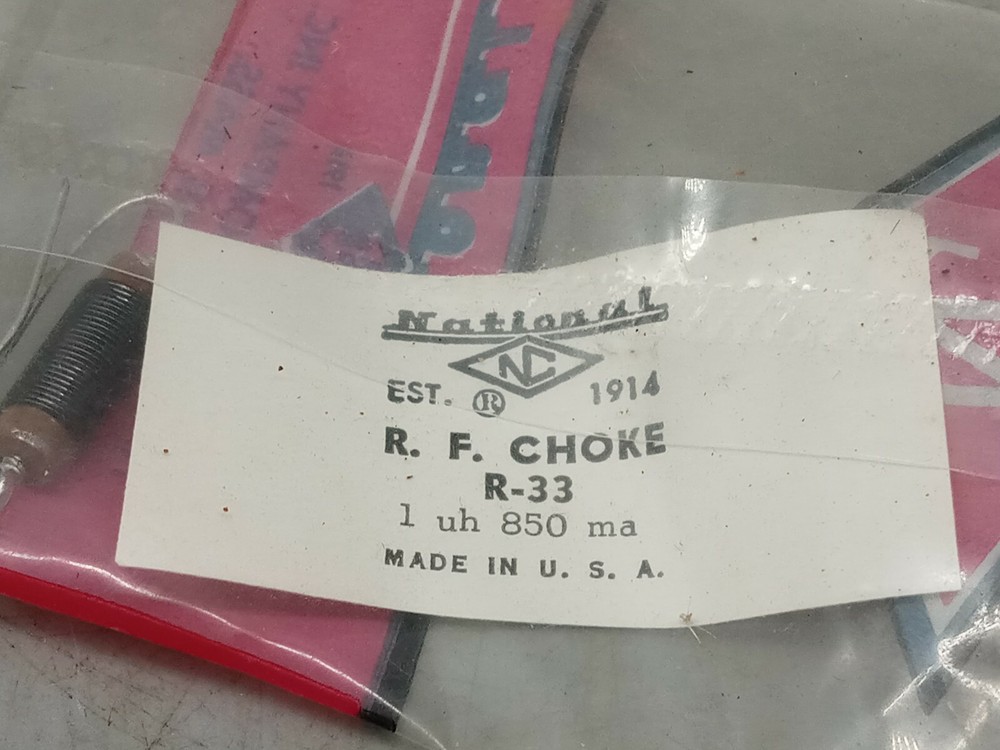 1 NOS National Radio  R-33   1 uh  850 mA  RF Coil Plate Choke  Ham Radio Amp