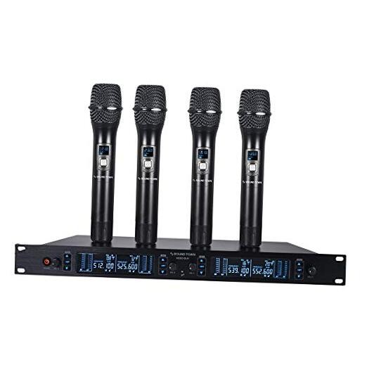 200 Channels Adjustable UHF Wireless Microphone 4 Handhelds, 200 ft Range