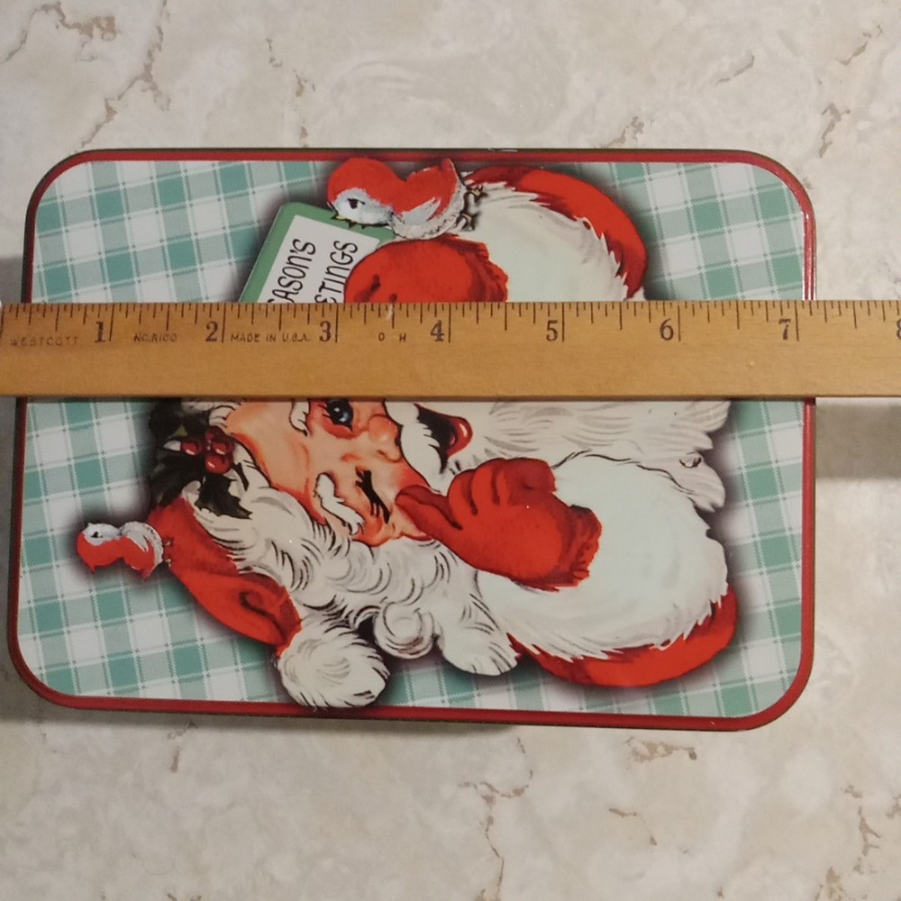 Lindy Bowman Winking Santa/Season Greetings Tin Rectangular