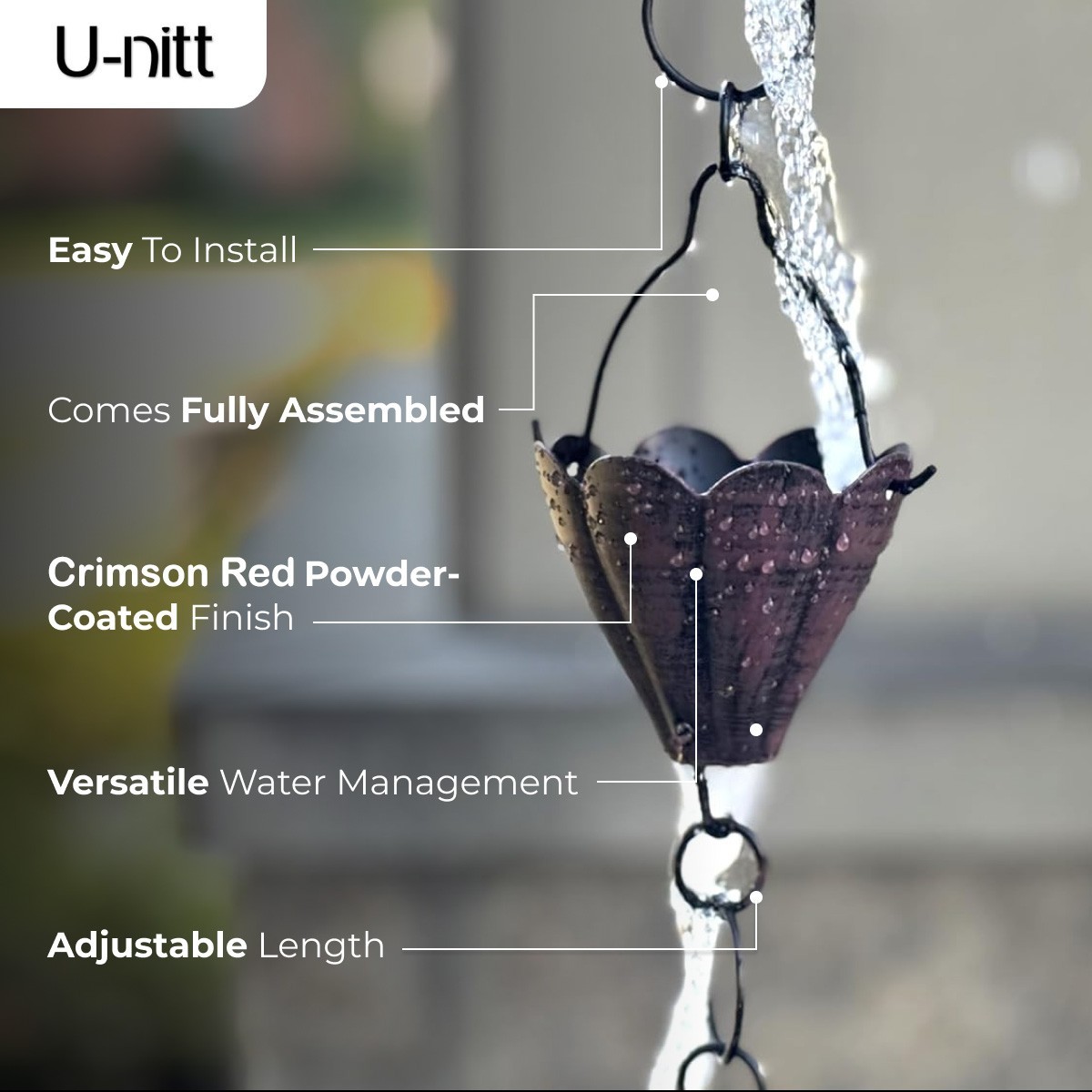 8.5 ft rain chain crimson red scallop cups 786/5570RD NEW