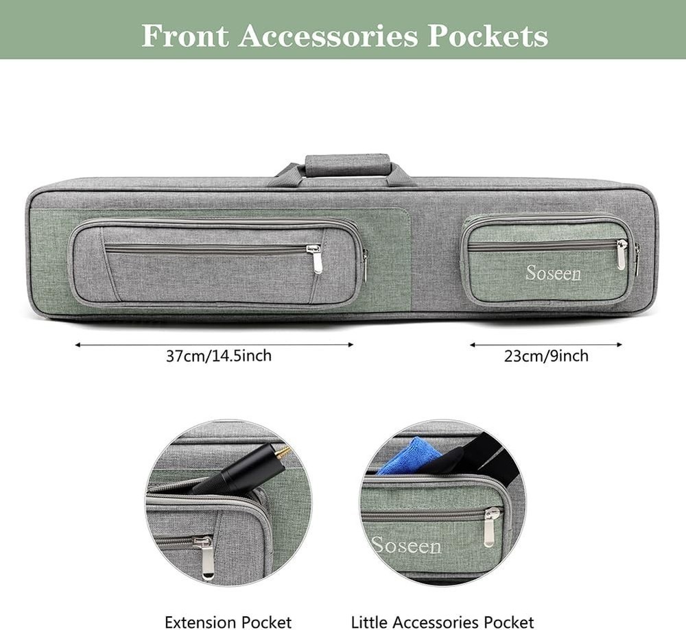 Elegant Hard Case Pool Stick Case with Straps & Handle - Extra Large, Grey