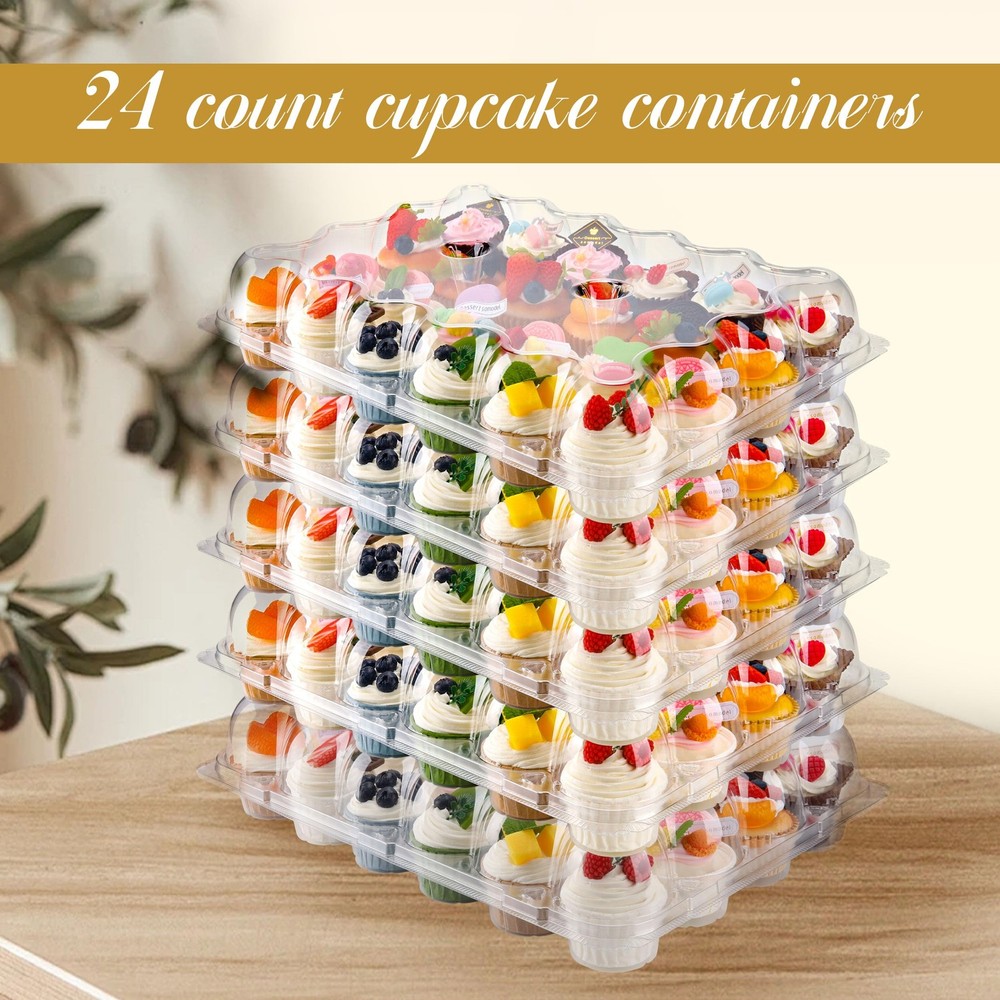 24 Count Cupcake Containers 10 Pack Cupcake Holders with Detachable Tall Dome...
