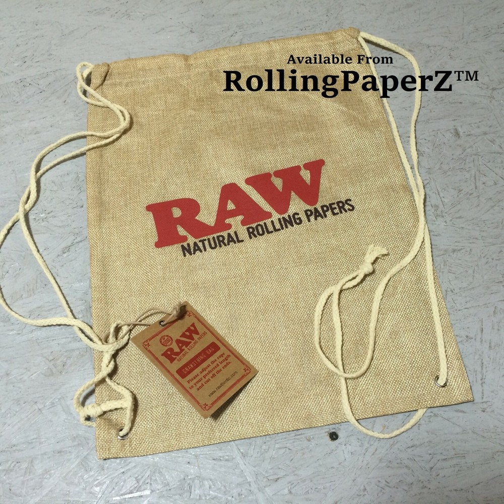 RAW Rolling Papers DRAWSTRING BAG TAN LARGE SIZE 17" x 13"