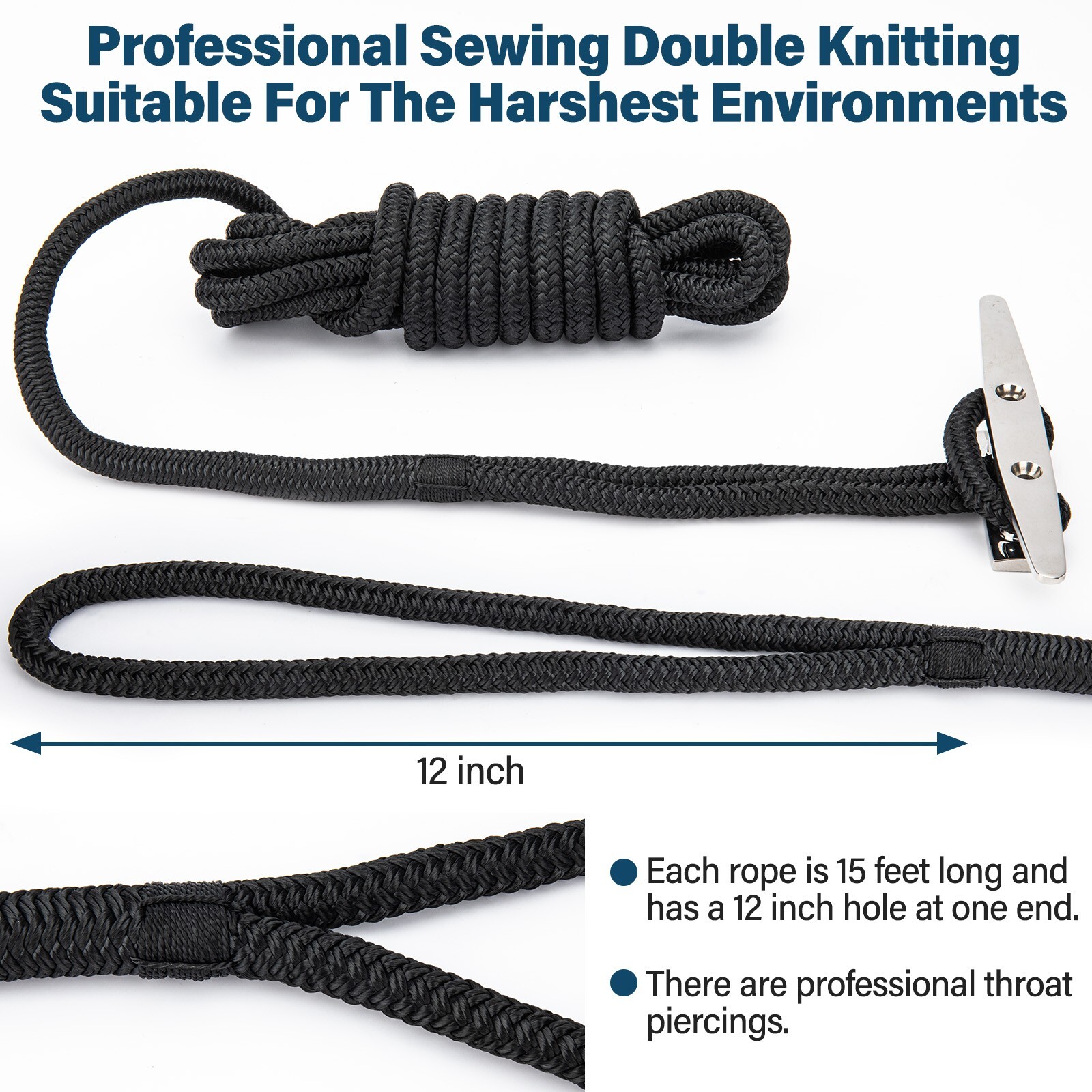 4 Pack 1/2 x 15 Dock Lines Nylon Rope for Boats Double Braided Boat Accessories