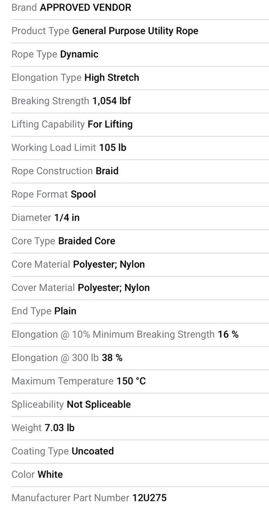 12U275 Solid Braid Nylon All Purpose Utility Rope 1/4" x 500 ft, Nylon/Polyster