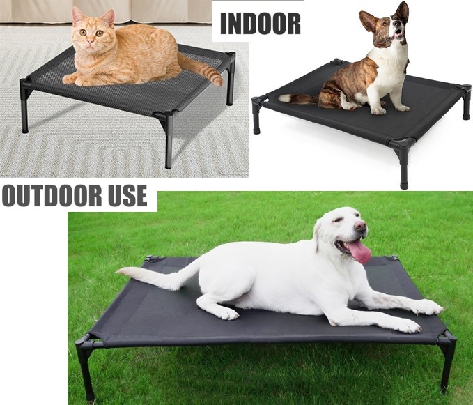 Cooling Elevated Dog Cat Bed S-XL Portable Raised Cot for Indoor Outdoor Comfort