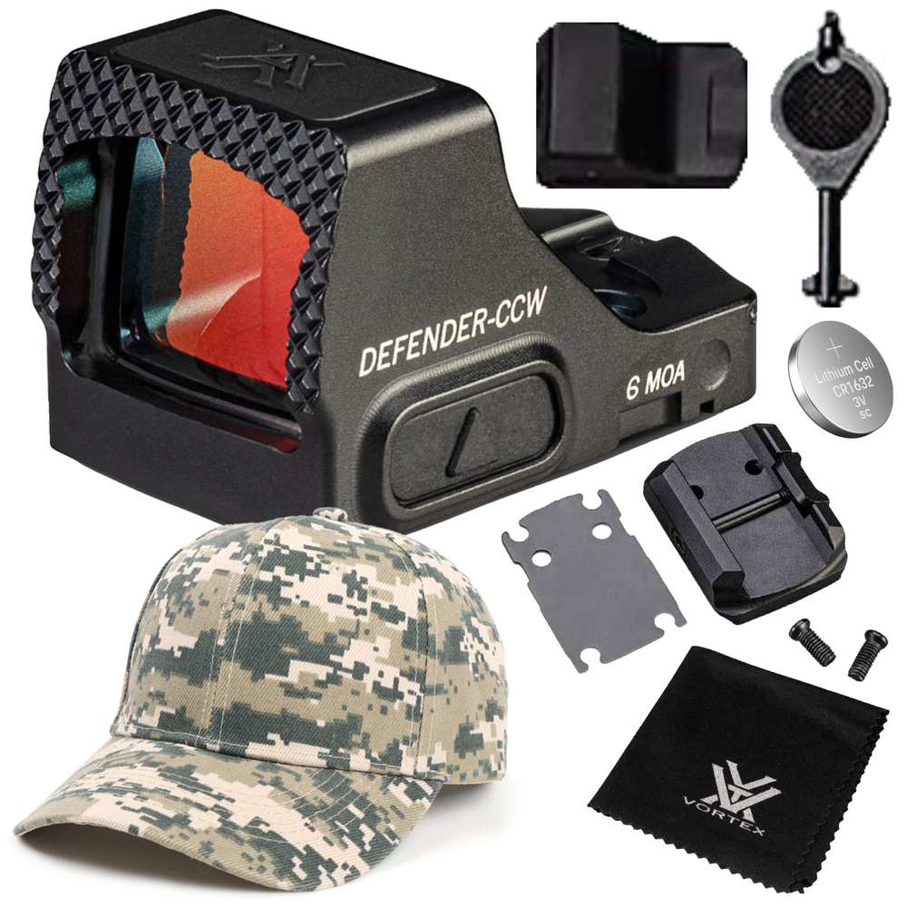 Vortex Optics Defender-CCW 6 MOA Red Dot with Free Camo Digital Hat Bundle