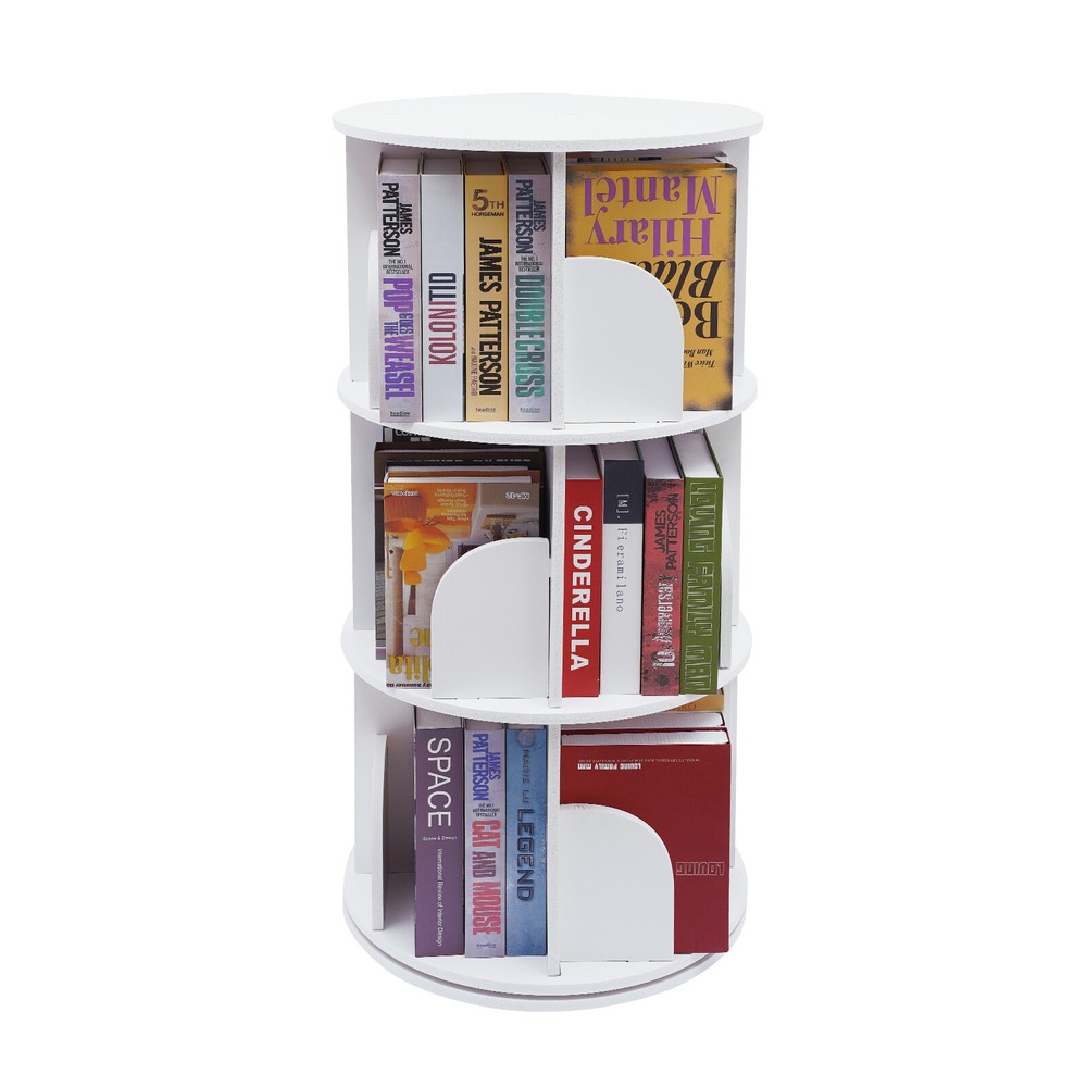 3-tier 360 Rotating Shelf Bookcase Bookshelf Stackable Floor Standing Organizer