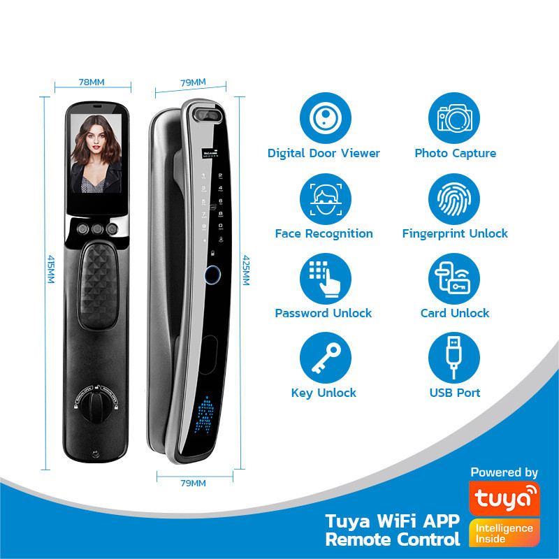 Smart Door Lock 3D Face Recognition Camera FingerPrint Password Security Lock