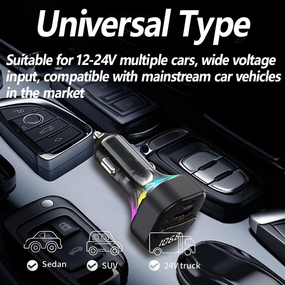 High-Fidelity Bluetooth FM Transmitter with USB Charger & Noise-Canceling Mic