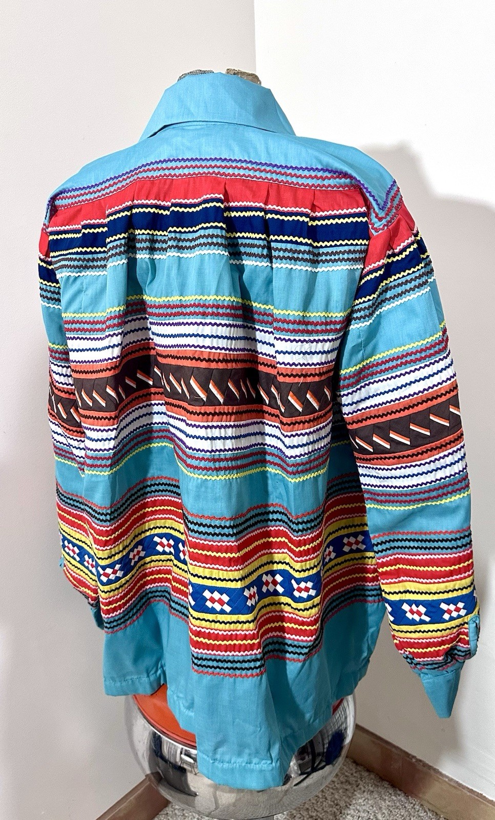 Vintage Seminole Indian Patchwork Shirt Jacket Ric Rac Native American Sz L