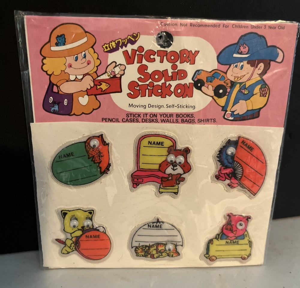 Vintage VICTORY SOLID STICK ON Puffy Googley Eyes Name Label Stickers - Rare