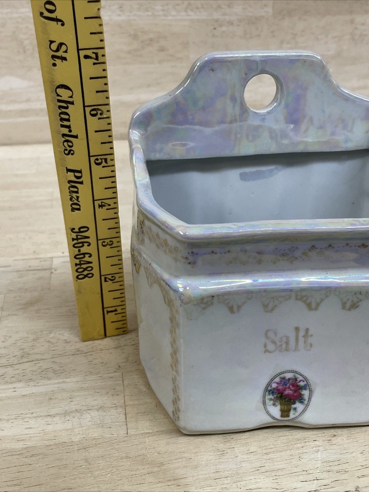 German Lusterware Salt Container Cannister Wall Decor