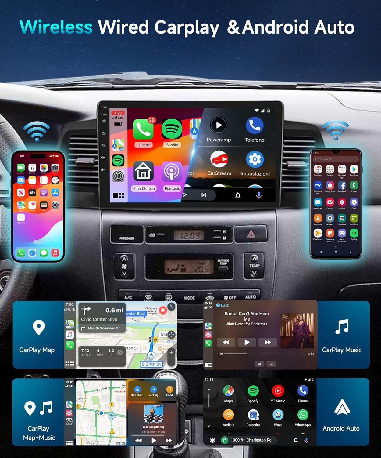 9"QLED Apple Carplay For Toyota Corolla 2003-08 Android 15 Car Stereo Radio GPS