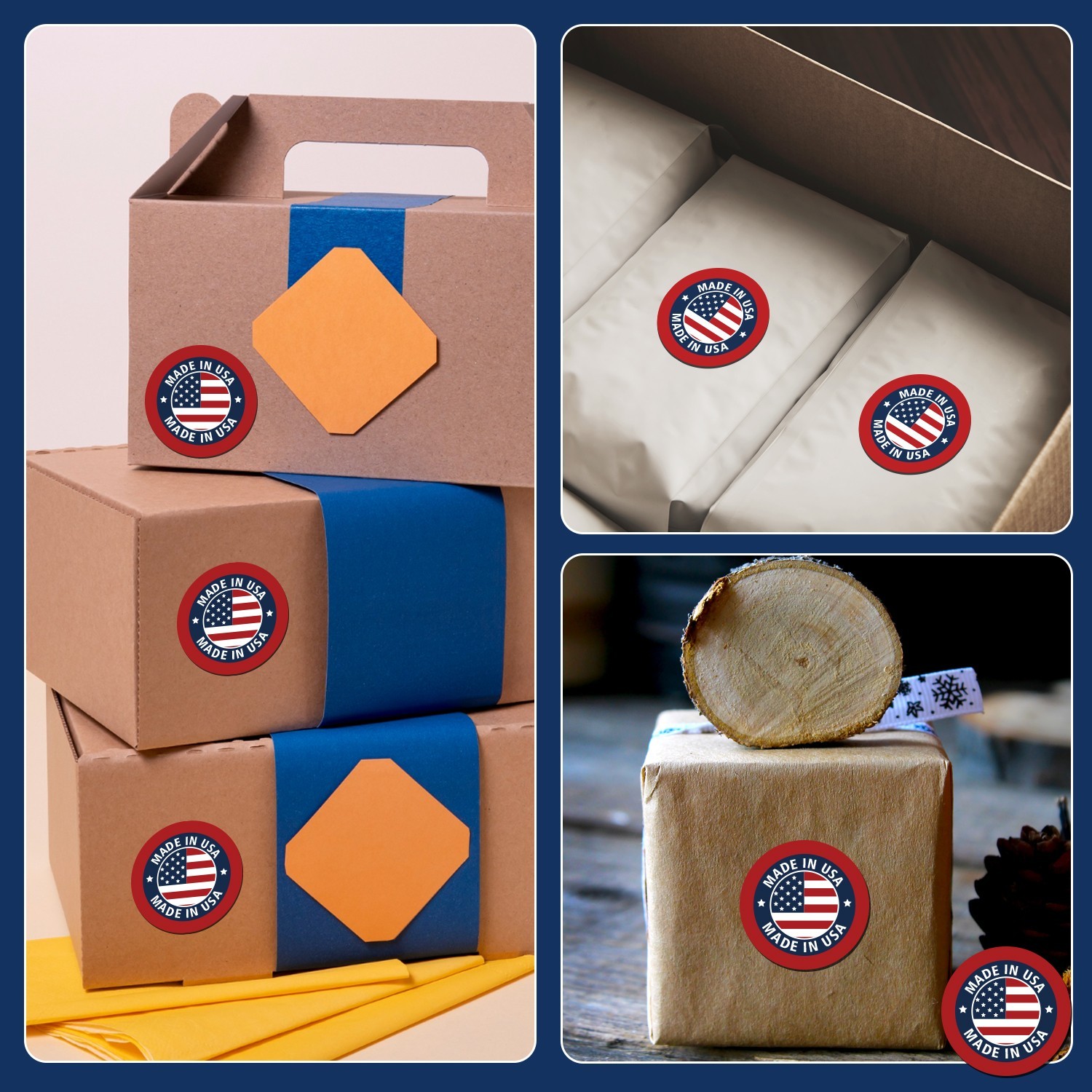 Made in USA Stickers – Round Labels for Small Business Packaging, Easy Peel