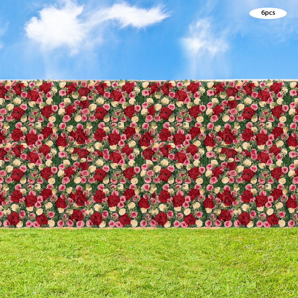 6Pcs Artificial Flower Wall Panel Backdrop Wedding Rose Hydrangea Flower Decor