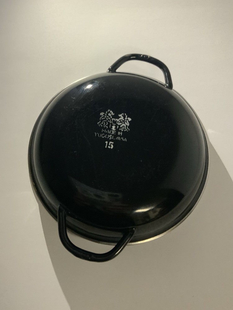 Authentic Yugoslavian Enamelware Blue And Black 6.5” Pan