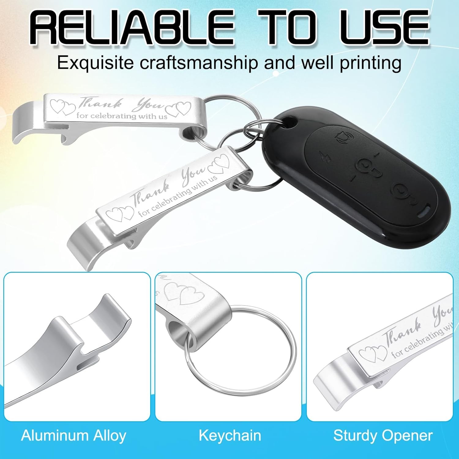 100 Pcs Bottle Opener Keychain Bulk Thank You Wedding Favors for Guests