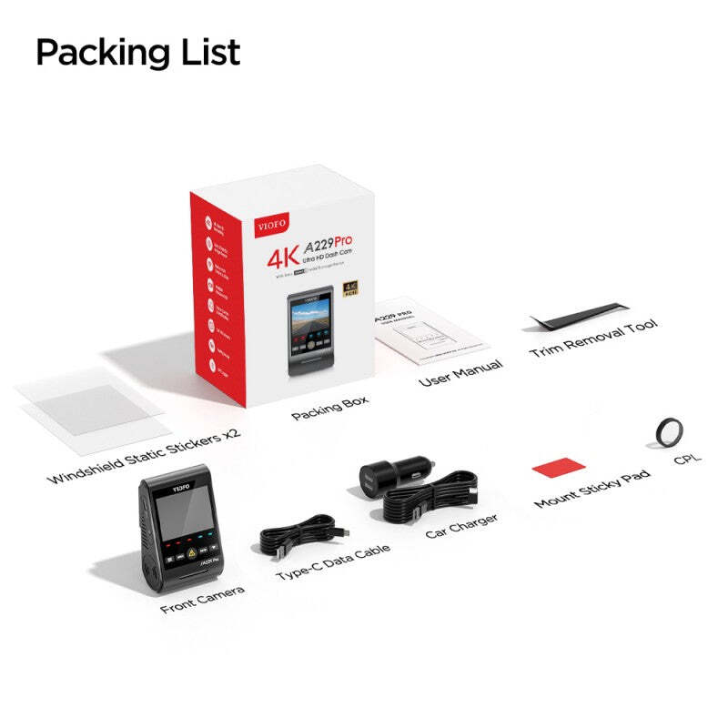 Viofo A229 PRO 1CH 4K HDR w/Sony STARVIS 2 IMX678 8MP Sensor/WiFi/GPS