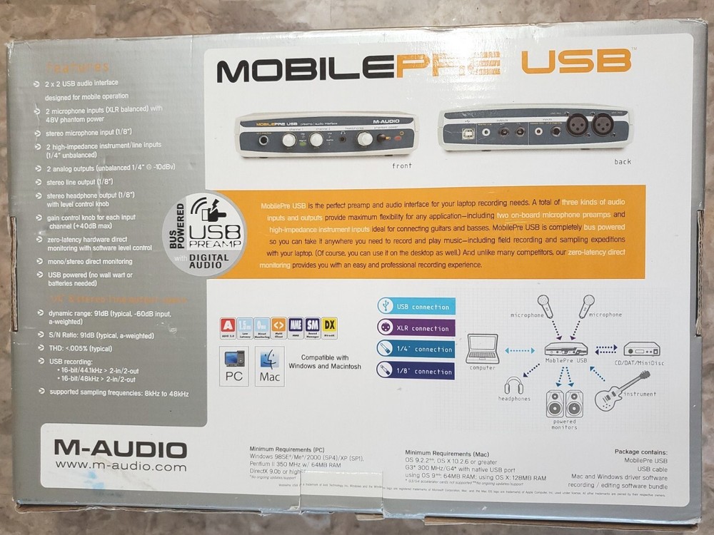 M-Audio MobilePre USB BUS-POWERED Preamp And Audio Interface. Pre-Owned