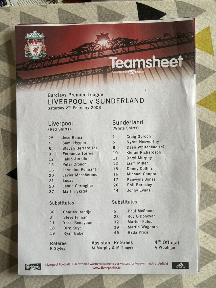 Sunderland Team Sheets X9 2004-09