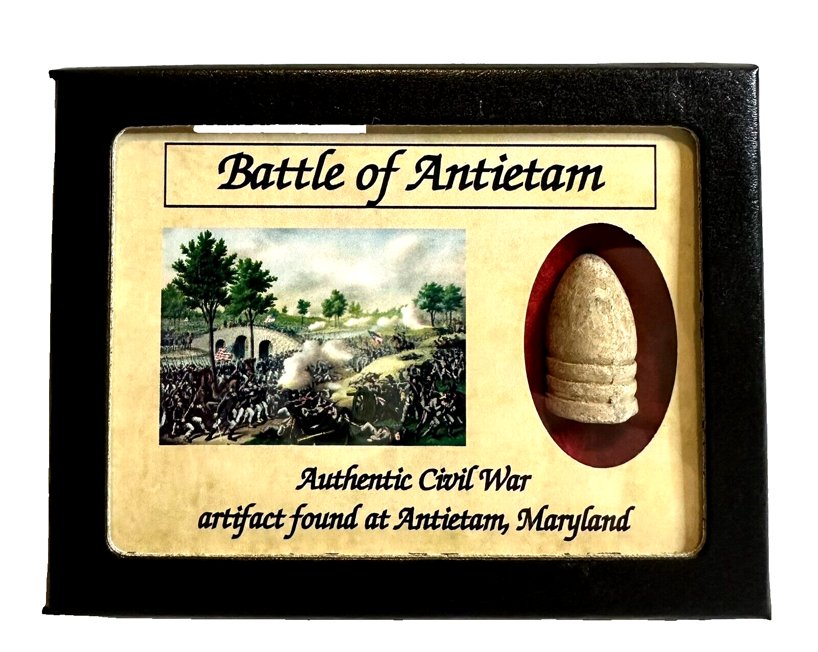 Civil War Bullet Relic from The Battle of Antietam, MD with Display Case,Color!