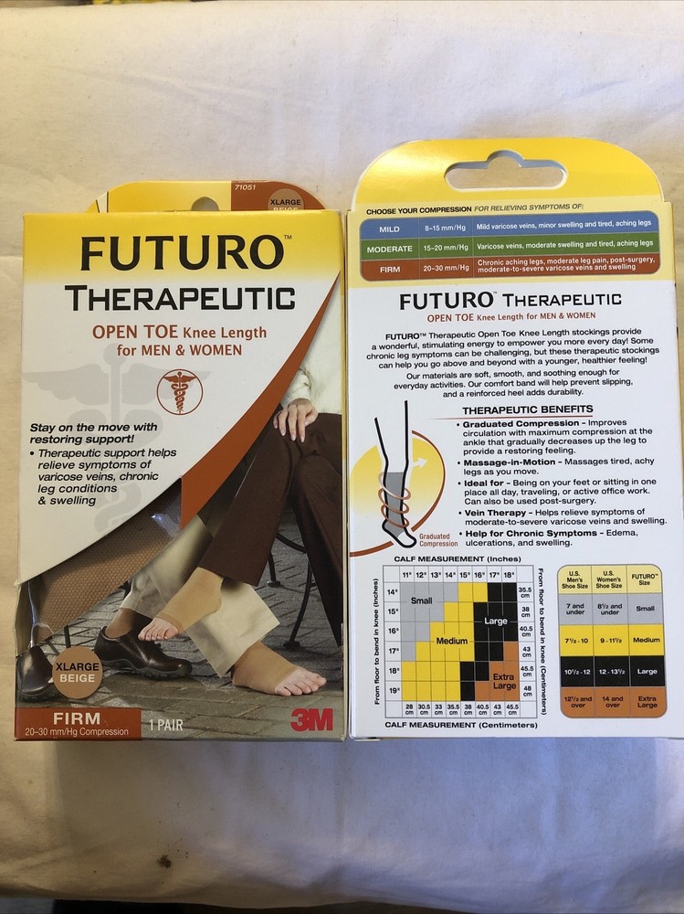 2xFuturo Therapeutic Open Toe Knee Length Compression Stocking Pair LARGE Beige