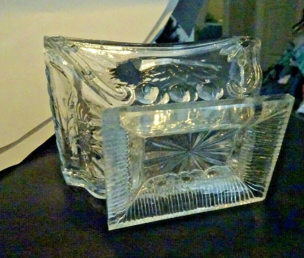 Vintage LG WRIGHT GLASS RECTANGULAR CHERRIES Salt Dip Cellar Cherry CLEAR