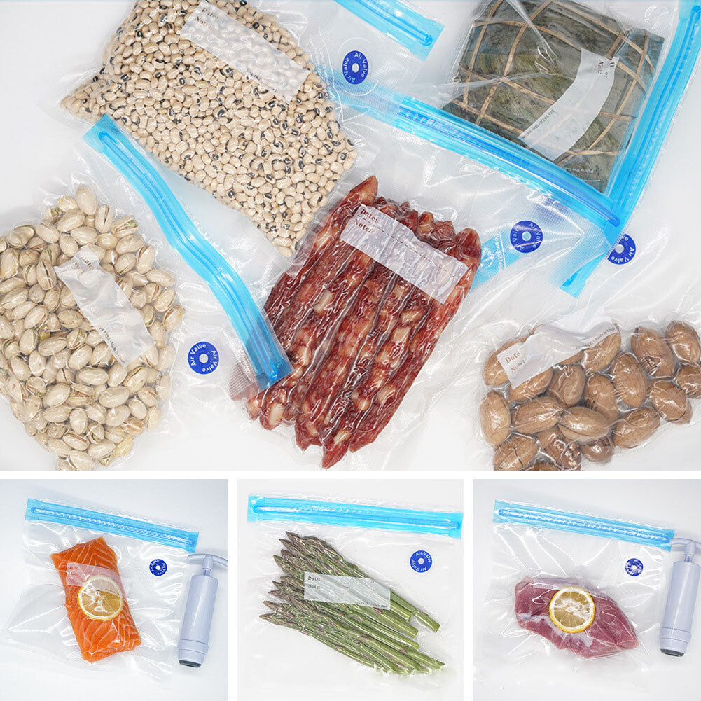 24pcs Sous Vide Bags Vacuum Sealer Pump Reusable Vacuum Food Storage Bags Kit US