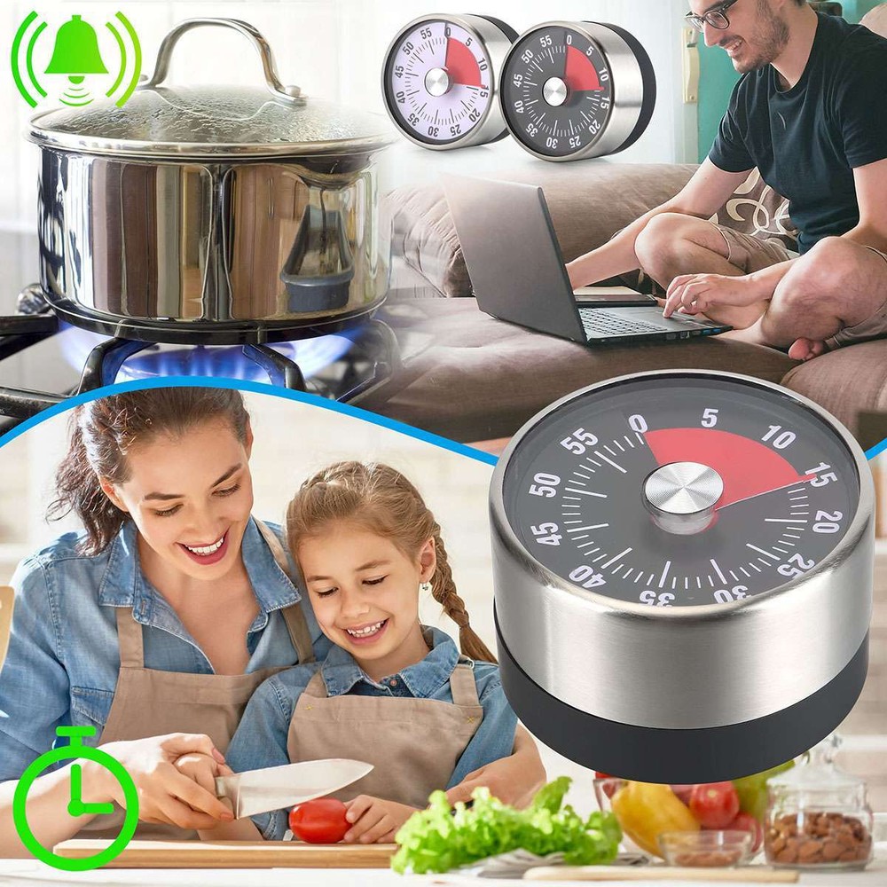 Mechanical Kitchen Timer 60min Countdown Cooking Wind Up Visual Alarm Reminder