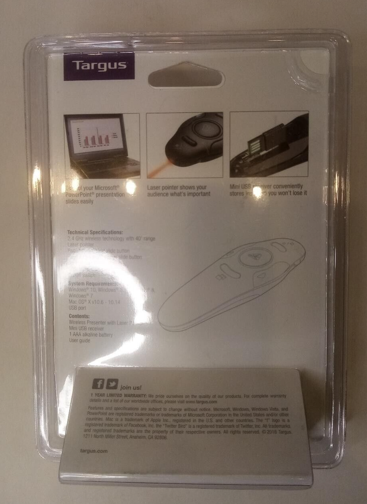 Targus AMP16US Wireless Presenter with Laser Pointer BLACK