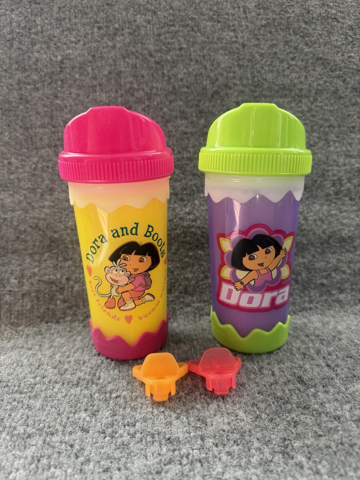 VTG Y2K 2003 Dora The Explorer/Boots Munchkin Healthflow 10fl Oz Sippy Cup LOT 2