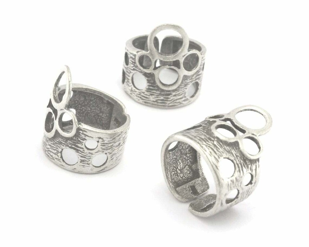 Brushed Circles Statement Adjustable Ring Antique Silver brass 6 - 9US 4336