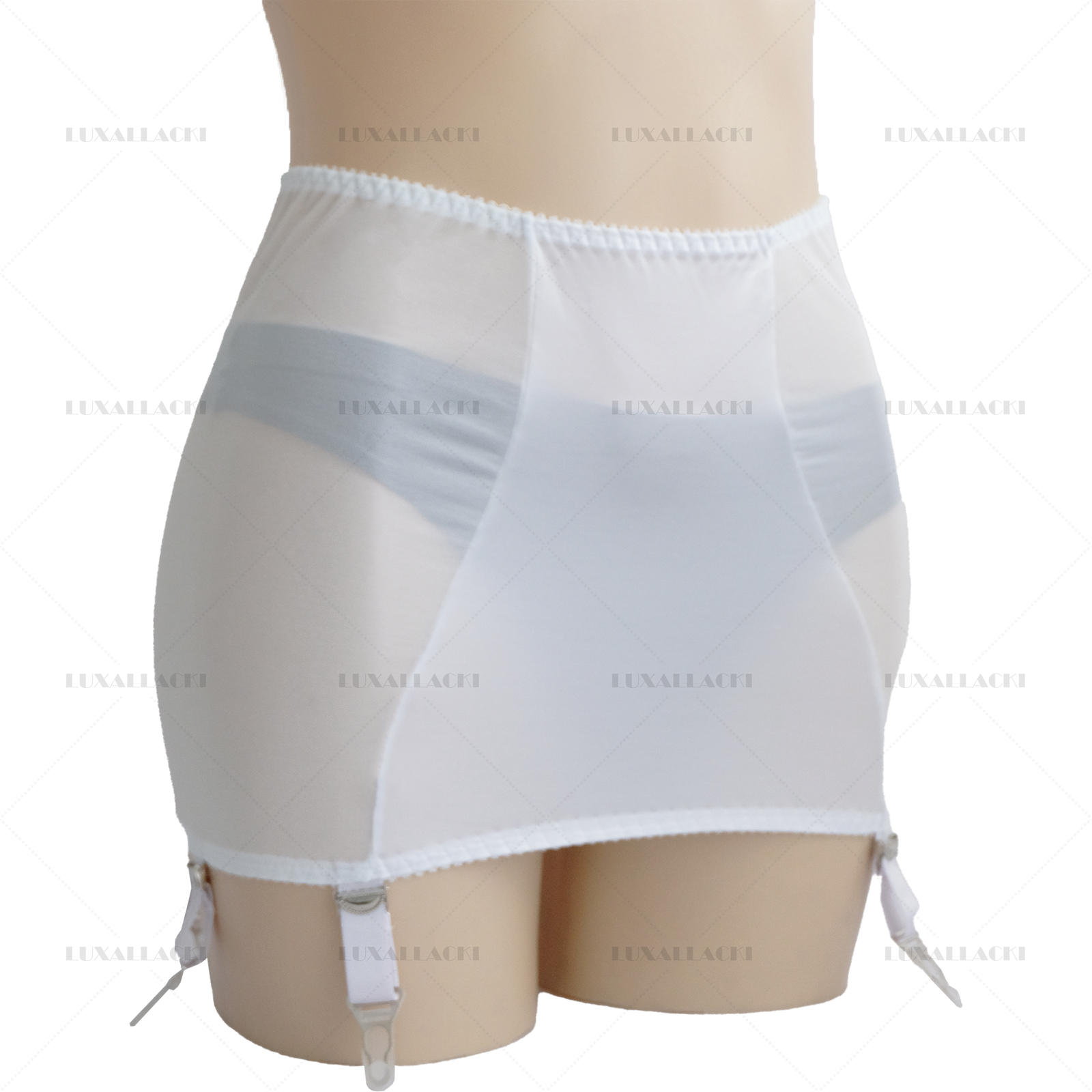 Luxallacki Back Hollow Sheer Garter Belt 6 Straps Suspender Metal Clips Girdle