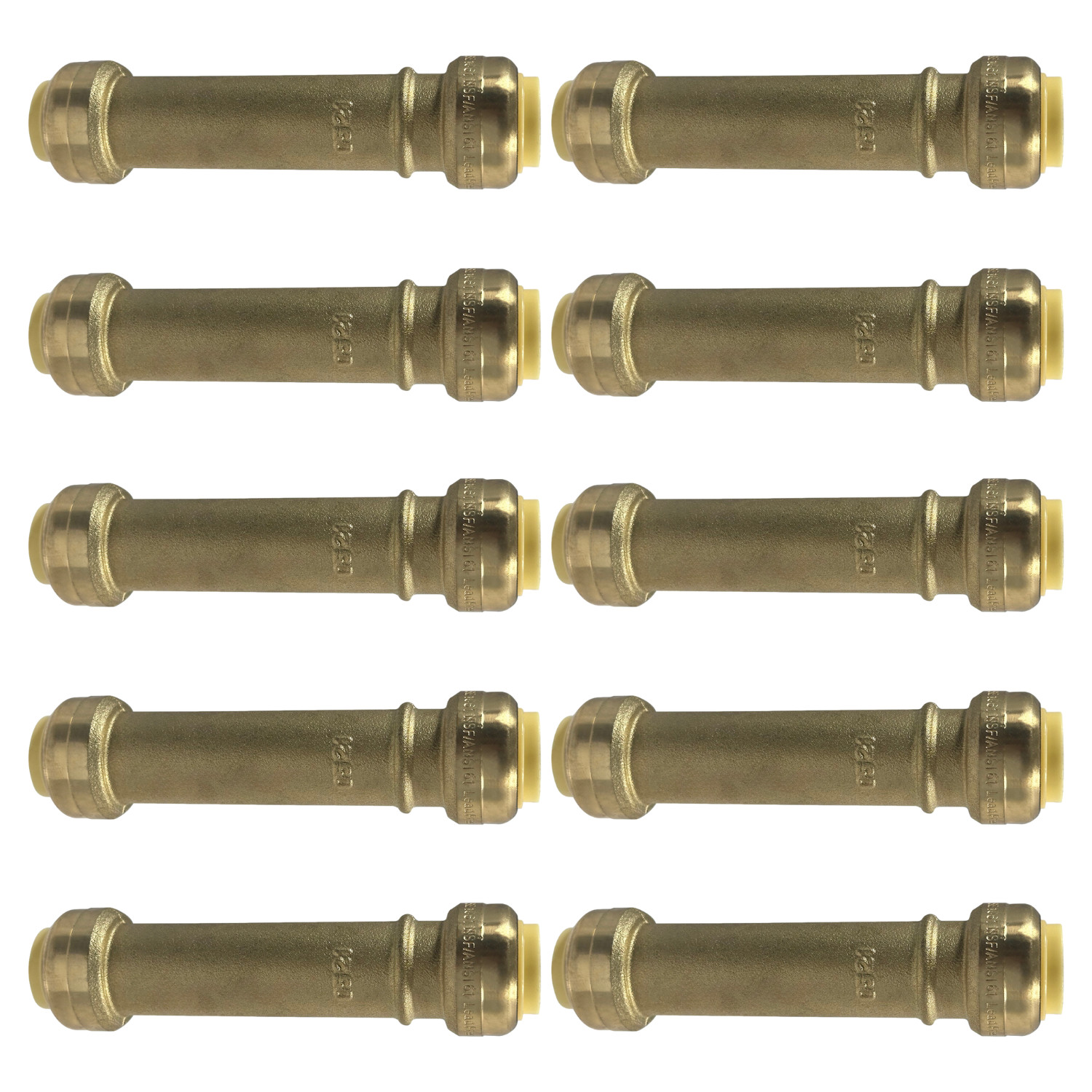 10 Pack XFITTING 1/2" Push Fit Slip Coupling, Repair Coupling, Lead Free Brass