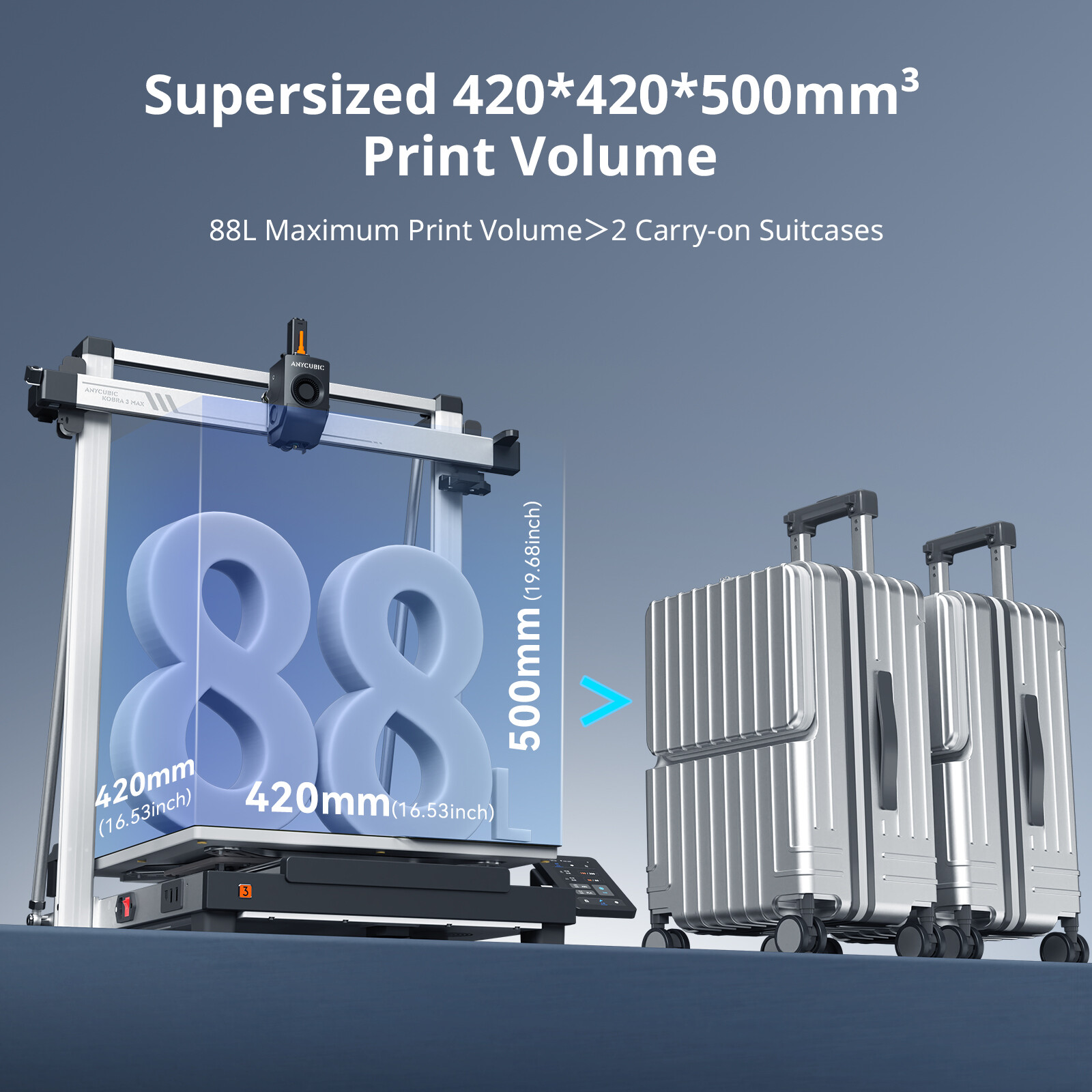 ANYCUBIC Kobra 3 Max 3D Printer Up to 600mm/s 420x420x500mm without ACE Pro