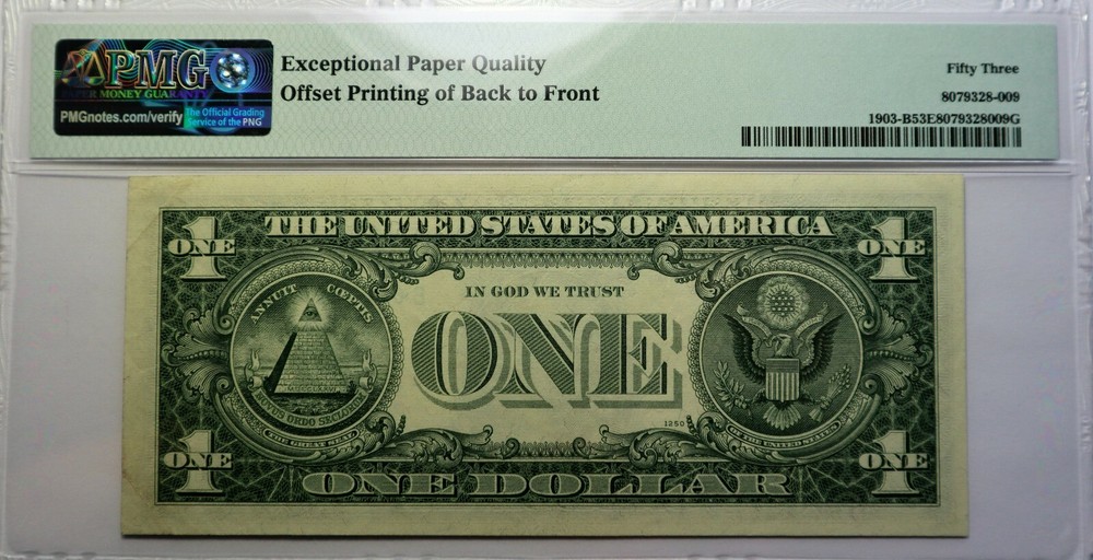 1969 1$ FEDERAL RESERVE NOTE OFFSET PRINTING ERROR NOTE FROM BACK TO FRONT