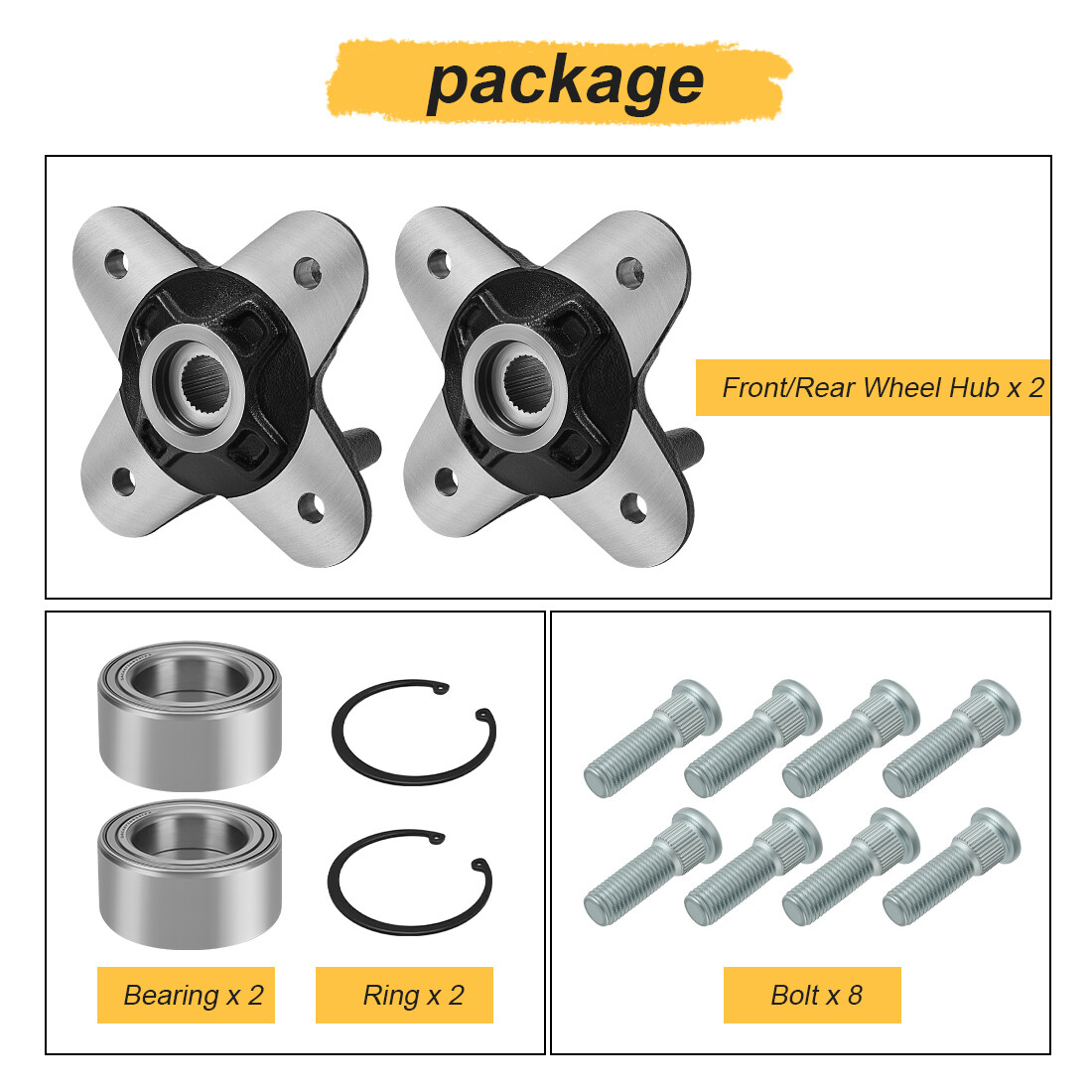 2 X Front or Rear Wheel Hubs & Bearing Studs kits for Polaris RZR 900 2015-2020